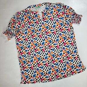 Sunshine & Rodeos XL Colorful Animal Print Top Smocked Short Sleeve Blouse